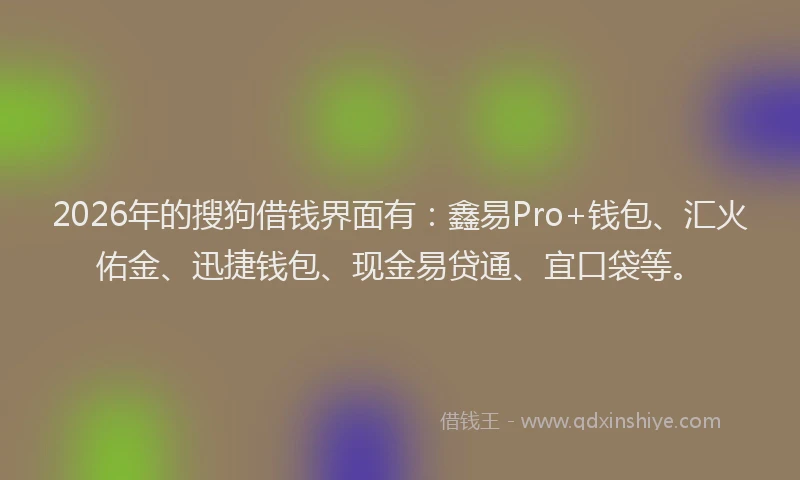 2026年的搜狗借钱界面有：鑫易Pro+钱包、汇火佑金、迅捷钱包、现金易贷通、宜口袋等。