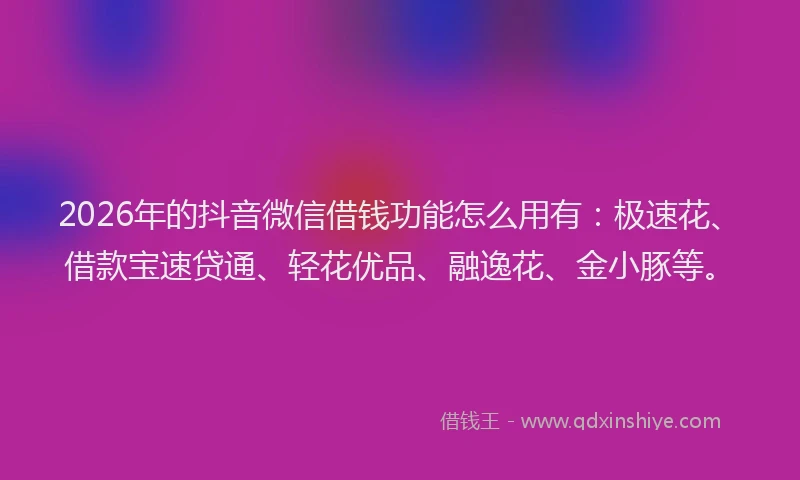 2026年的抖音微信借钱功能怎么用有：极速花、借款宝速贷通、轻花优品、融逸花、金小豚等。