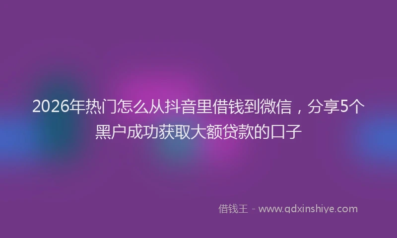 2026年热门怎么从抖音里借钱到微信，分享5个黑户成功获取大额贷款的口子