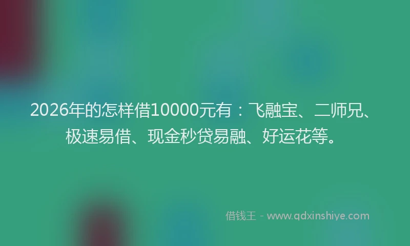 2026年的怎样借10000元有：飞融宝、二师兄、极速易借、现金秒贷易融、好运花等。