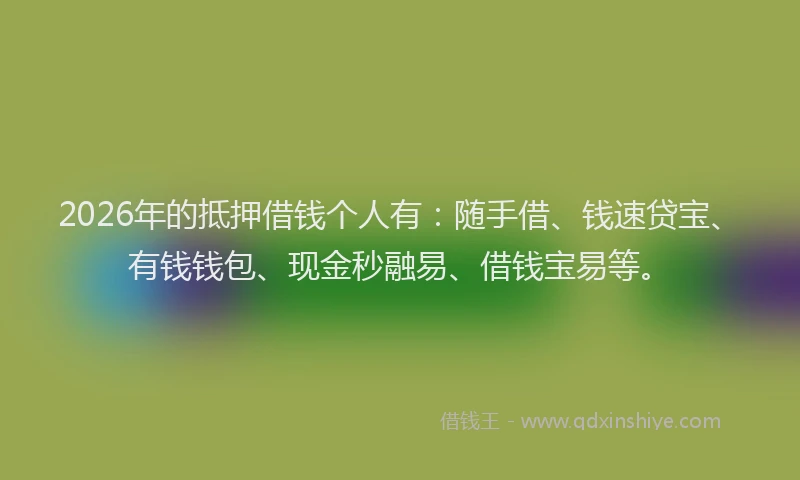 2026年的抵押借钱个人有：随手借、钱速贷宝、有钱钱包、现金秒融易、借钱宝易等。