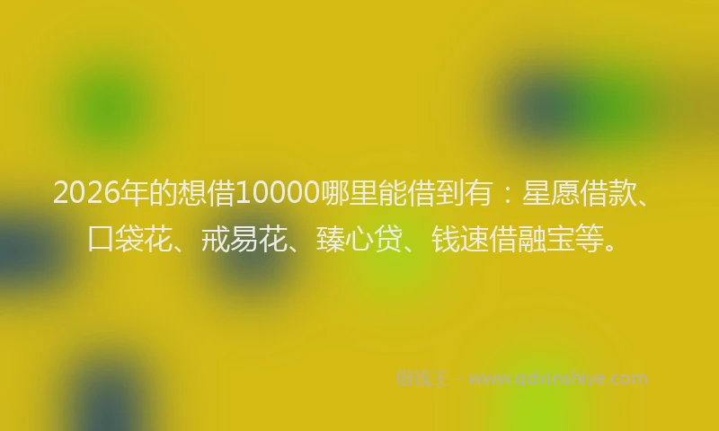 2026年的想借10000哪里能借到有:星愿借款、口袋花、戒易花、臻心贷、钱速借融宝等。