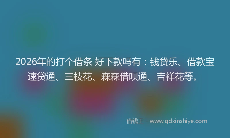 2026年的打个借条 好下款吗有：钱贷乐、借款宝速贷通、三枝花、森森借呗通、吉祥花等。