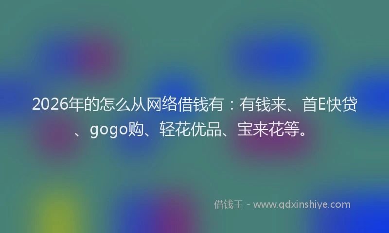 2026年的怎么从网络借钱有:有钱来、首E快贷、gogo购、轻花优品、宝来花等。