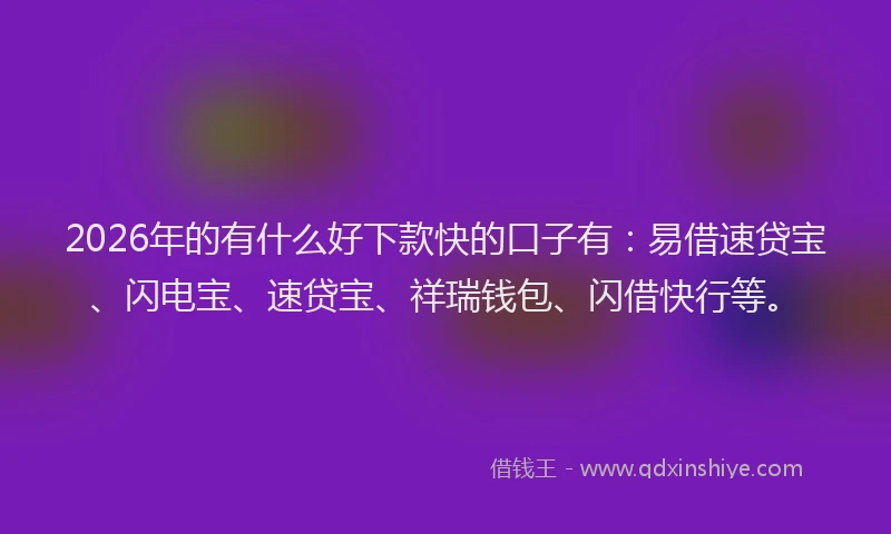 2026年的有什么好下款快的口子有：易借速贷宝、闪电宝、速贷宝、祥瑞钱包、闪借快行等。