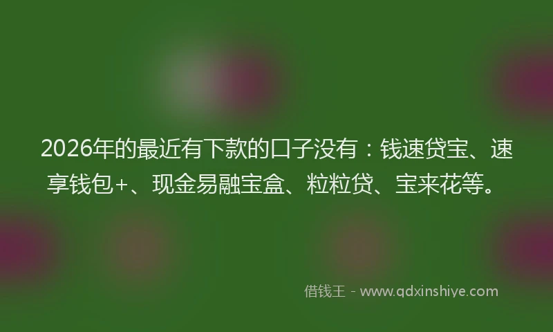 2026年的最近有下款的口子没有：钱速贷宝、速享钱包+、现金易融宝盒、粒粒贷、宝来花等。