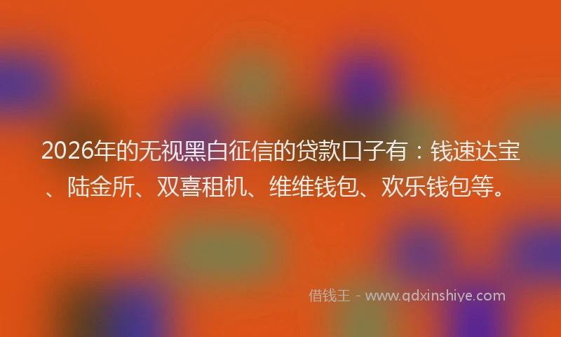 2026年的无视黑白征信的贷款口子有：钱速达宝、陆金所、双喜租机、维维钱包、欢乐钱包等。