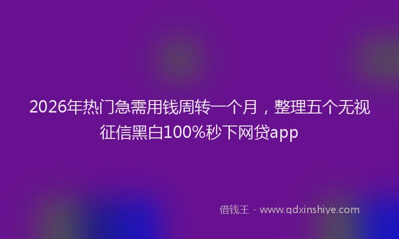 2026年热门急需用钱周转一个月，整理五个无视征信黑白100%秒下网贷app