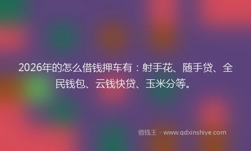 2026年的怎么借钱押车有：射手花、随手贷、全民钱包、云钱快贷、玉米分等。