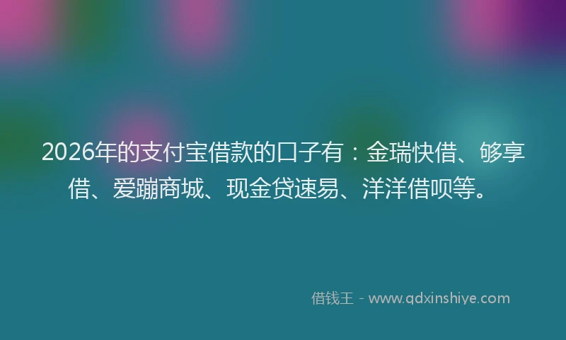2026年的支付宝借款的口子有：金瑞快借、够享借、爱蹦商城、现金贷速易、洋洋借呗等。