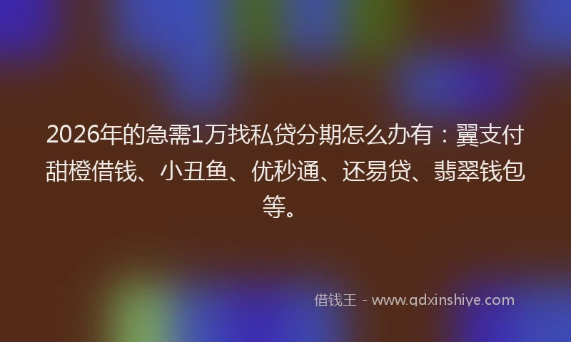 2026年的急需1万找私贷分期怎么办有：翼支付甜橙借钱、小丑鱼、优秒通、还易贷、翡翠钱包等。
