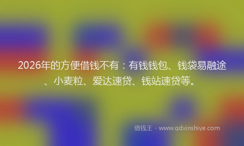2026年的方便借钱不有：有钱钱包、钱袋易融途、小麦粒、爱达速贷、钱站速贷等。