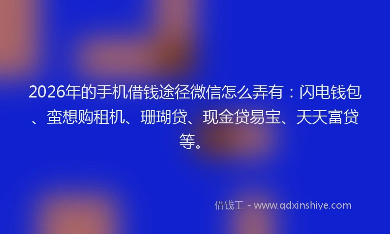2026年的手机借钱途径微信怎么弄有:闪电钱包、蛮想购租机、珊瑚贷、现金贷易宝、天天富贷等。