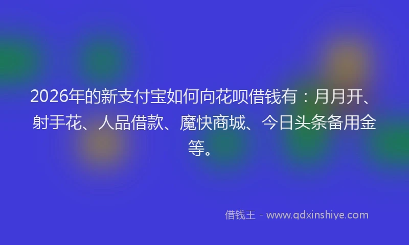 2026年的新支付宝如何向花呗借钱有：月月开、射手花、人品借款、魔快商城、今日头条备用金等。