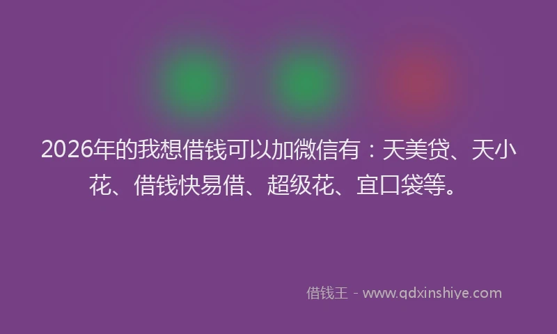 2026年的我想借钱可以加微信有:天美贷、天小花、借钱快易借、超级花、宜口袋等。