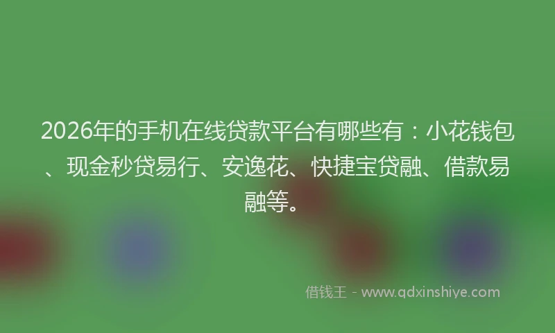 2026年的手机在线贷款平台有哪些有：小花钱包、现金秒贷易行、安逸花、快捷宝贷融、借款易融等。