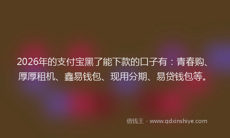 2026年的支付宝黑了能下款的口子有：青春购、厚厚租机、鑫易钱包、现用分期、易贷钱包等。
