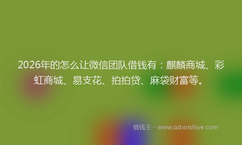 2026年的怎么让微信团队借钱有：麒麟商城、彩虹商城、易支花、拍拍贷、麻袋财富等。