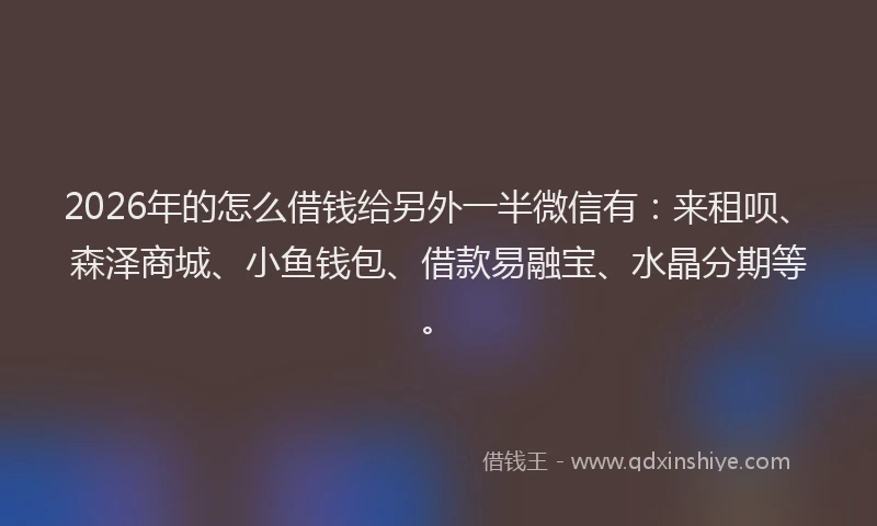 2026年的怎么借钱给另外一半微信有:来租呗、森泽商城、小鱼钱包、借款易融宝、水晶分期等。