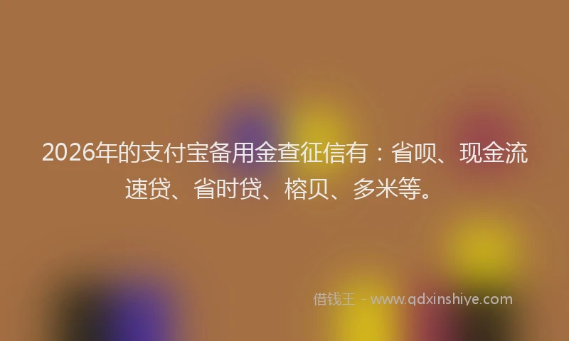 2026年的支付宝备用金查征信有：省呗、现金流速贷、省时贷、榕贝、多米等。