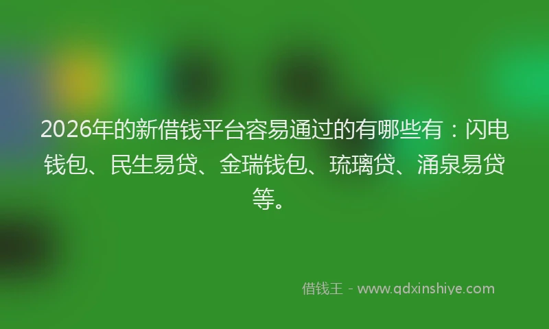 2026年的新借钱平台容易通过的有哪些有：闪电钱包、民生易贷、金瑞钱包、琉璃贷、涌泉易贷等。