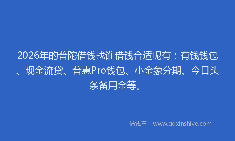 2026年的普陀借钱找谁借钱合适呢有：有钱钱包、现金流贷、普惠Pro钱包、小金象分期、今日头条备用金等。