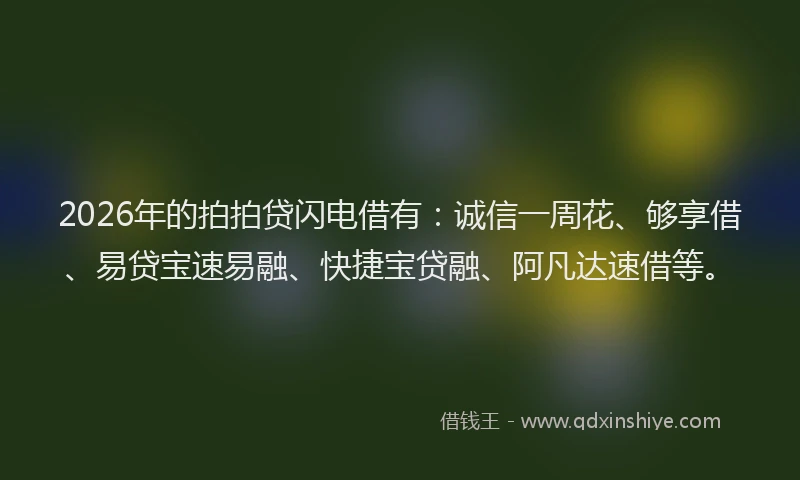 2026年的拍拍贷闪电借有：诚信一周花、够享借、易贷宝速易融、快捷宝贷融、阿凡达速借等。