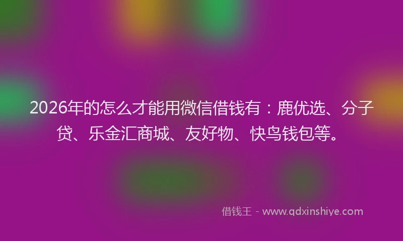 2026年的怎么才能用微信借钱有:鹿优选、分子贷、乐金汇商城、友好物、快鸟钱包等。