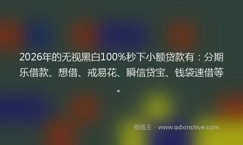 2026年的无视黑白100%秒下小额贷款有：分期乐借款、想借、戒易花、瞬信贷宝、钱袋速借等。