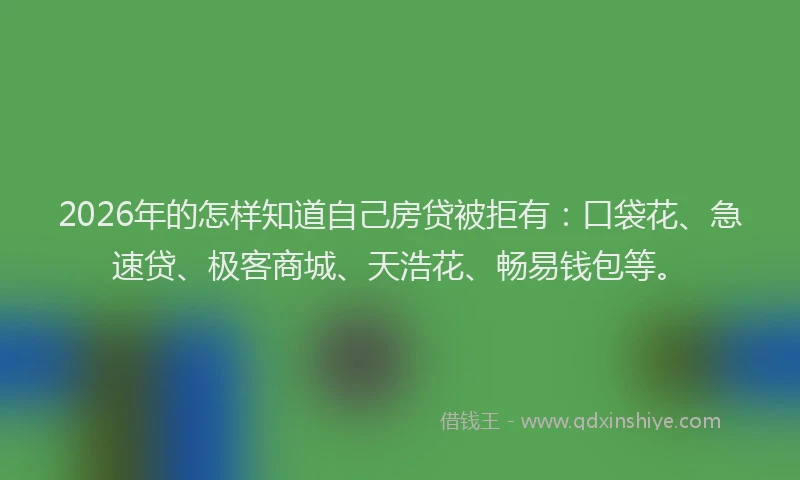 2026年的怎样知道自己房贷被拒有：口袋花、急速贷、极客商城、天浩花、畅易钱包等。