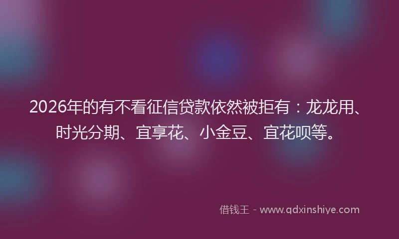 2026年的有不看征信贷款依然被拒有：龙龙用、时光分期、宜享花、小金豆、宜花呗等。