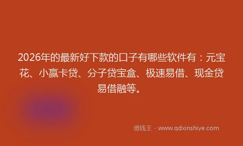 2026年的最新好下款的口子有哪些软件有:元宝花、小赢卡贷、分子贷宝盒、极速易借、现金贷易借融等。