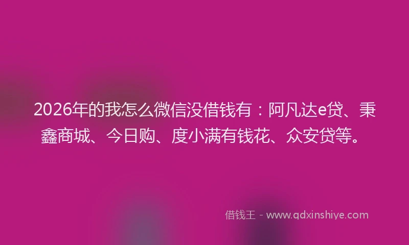 2026年的我怎么微信没借钱有：阿凡达e贷、秉鑫商城、今日购、度小满有钱花、众安贷等。