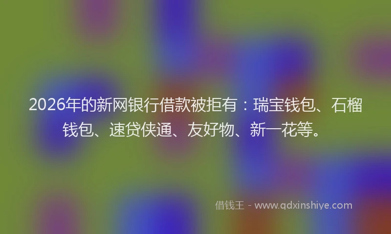 2026年的新网银行借款被拒有：瑞宝钱包、石榴钱包、速贷侠通、友好物、新一花等。
