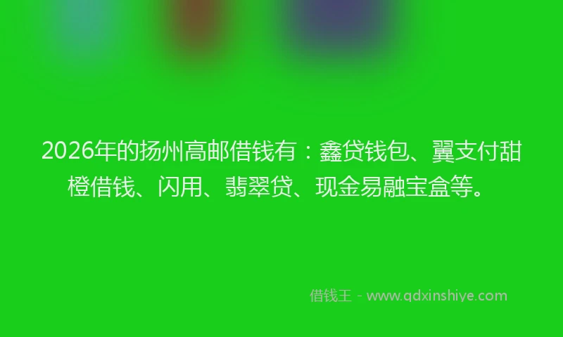 2026年的扬州高邮借钱有：鑫贷钱包、翼支付甜橙借钱、闪用、翡翠贷、现金易融宝盒等。