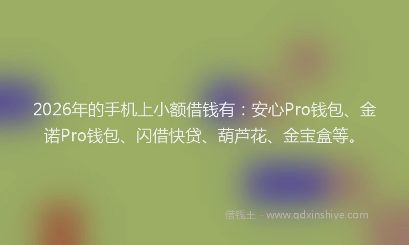 2026年的手机上小额借钱有：安心Pro钱包、金诺Pro钱包、闪借快贷、葫芦花、金宝盒等。