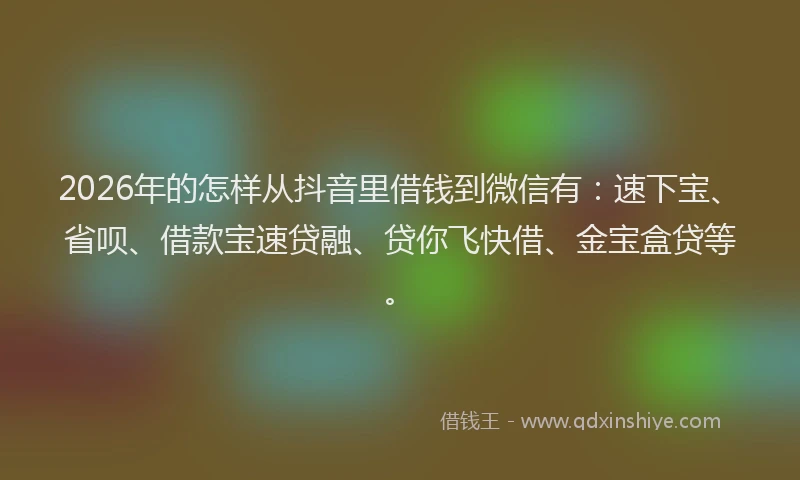 2026年的怎样从抖音里借钱到微信有:速下宝、省呗、借款宝速贷融、贷你飞快借、金宝盒贷等。