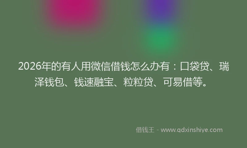 2026年的有人用微信借钱怎么办有：口袋贷、瑞泽钱包、钱速融宝、粒粒贷、可易借等。
