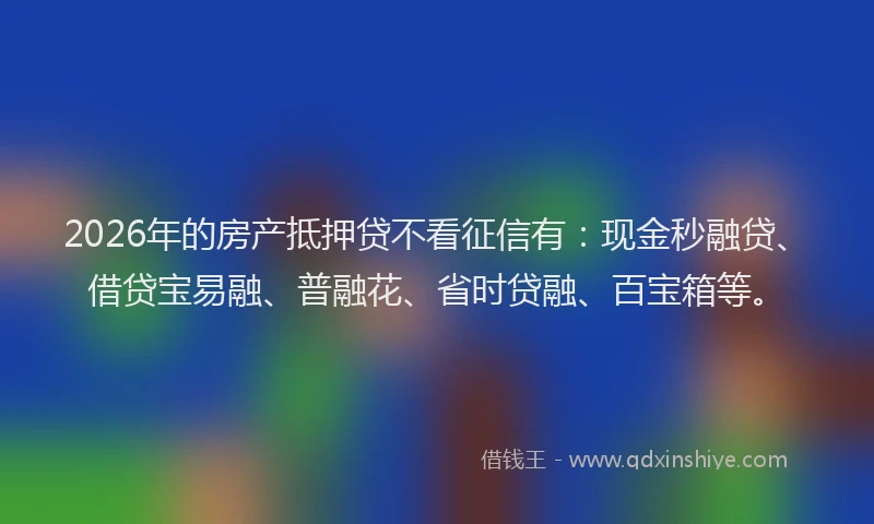 2026年的房产抵押贷不看征信有：现金秒融贷、借贷宝易融、普融花、省时贷融、百宝箱等。
