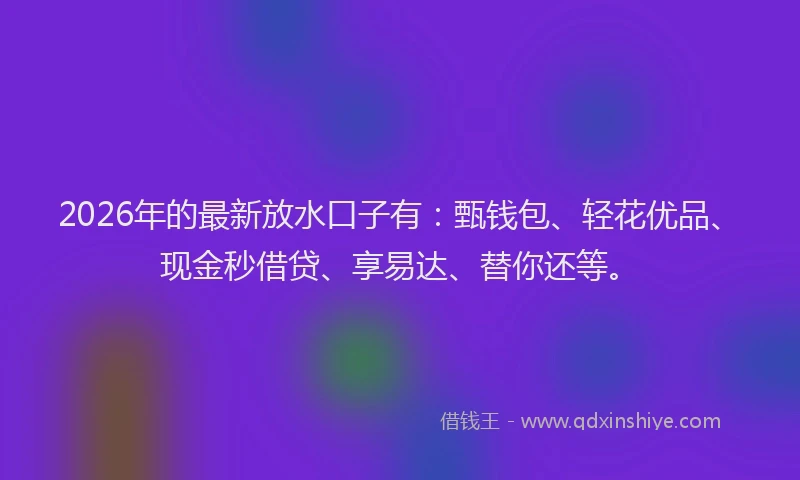 2026年的最新放水口子有：甄钱包、轻花优品、现金秒借贷、享易达、替你还等。