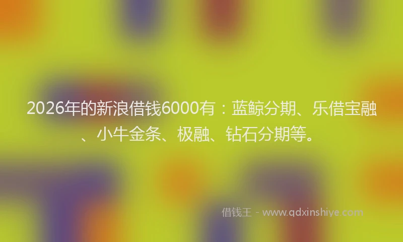 2026年的新浪借钱6000有：蓝鲸分期、乐借宝融、小牛金条、极融、钻石分期等。