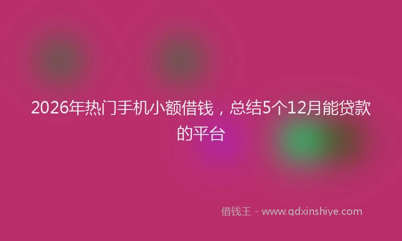 2026年热门手机小额借钱，总结5个12月能贷款的平台