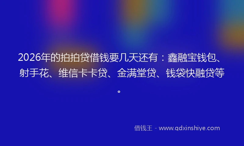 2026年的拍拍贷借钱要几天还有：鑫融宝钱包、射手花、维信卡卡贷、金满堂贷、钱袋快融贷等。