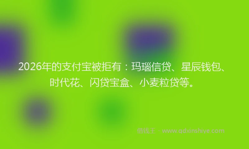 2026年的支付宝被拒有：玛瑙信贷、星辰钱包、时代花、闪贷宝盒、小麦粒贷等。