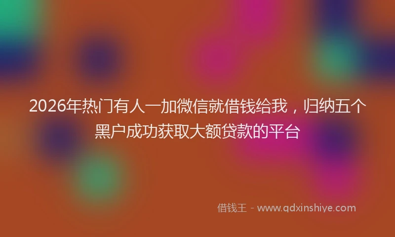 2026年热门有人一加微信就借钱给我，归纳五个黑户成功获取大额贷款的平台
