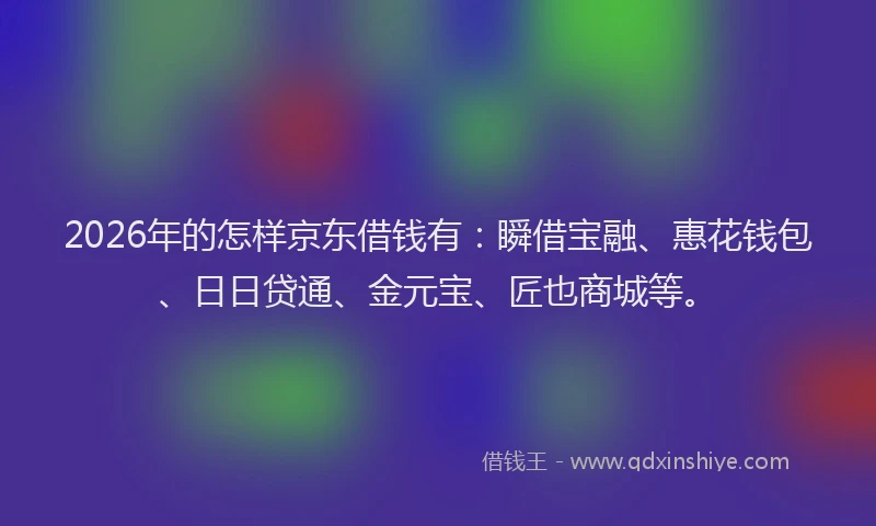 2026年的怎样京东借钱有：瞬借宝融、惠花钱包、日日贷通、金元宝、匠也商城等。