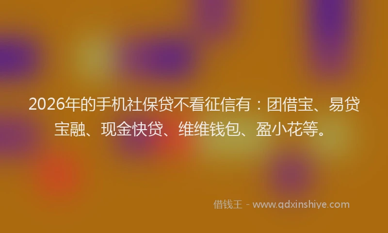 2026年的手机社保贷不看征信有：团借宝、易贷宝融、现金快贷、维维钱包、盈小花等。