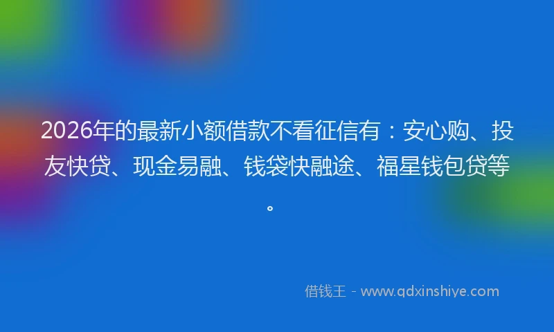2026年的最新小额借款不看征信有：安心购、投友快贷、现金易融、钱袋快融途、福星钱包贷等。