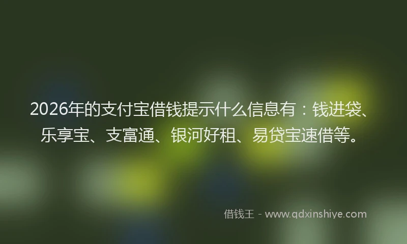 2026年的支付宝借钱提示什么信息有：钱进袋、乐享宝、支富通、银河好租、易贷宝速借等。