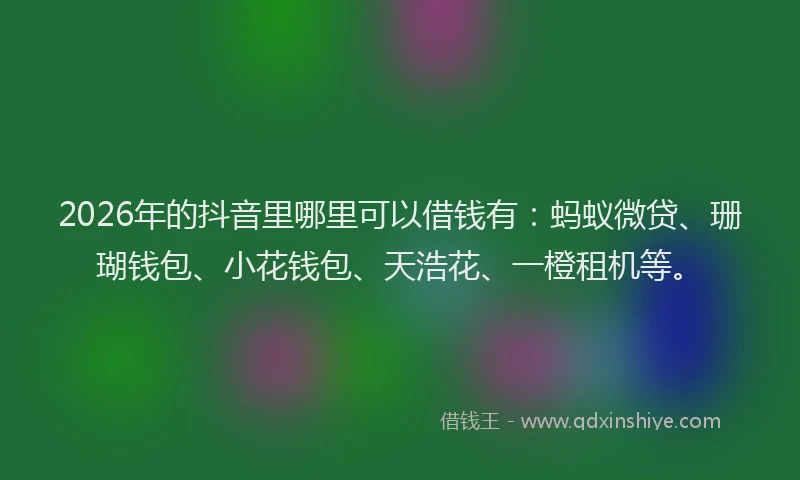 2026年的抖音里哪里可以借钱有：蚂蚁微贷、珊瑚钱包、小花钱包、天浩花、一橙租机等。